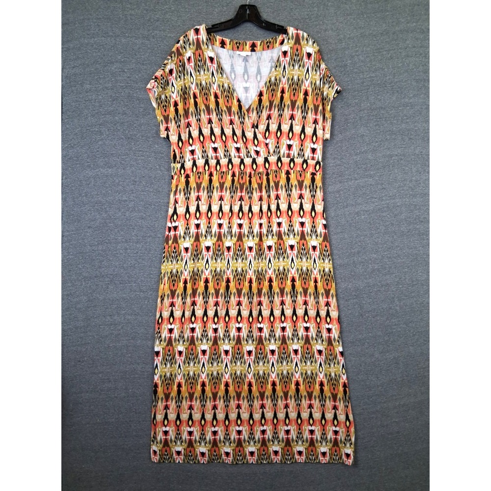 J Jill Womens Dress Large Maxi Orange Yellow Aztec Western Fall Ranch Rodeo Boho